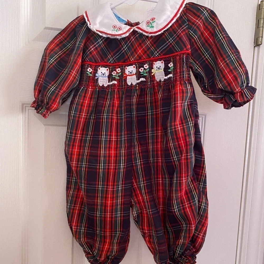 Vintage Smocked Kitty‎ Romper